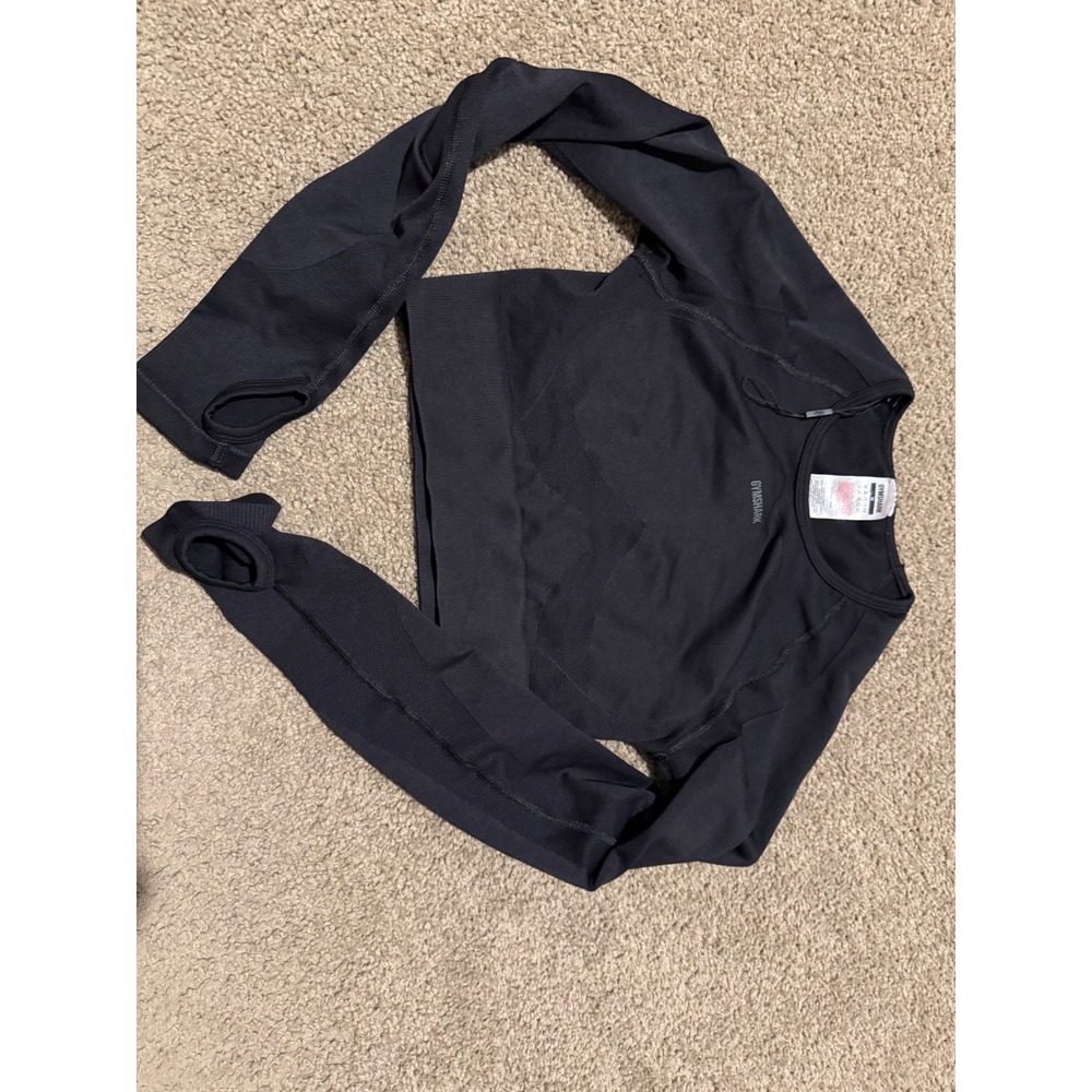 Gymshark Vital Seamless 2.0 Long Sleeve Crop Top Black Womens Medium M